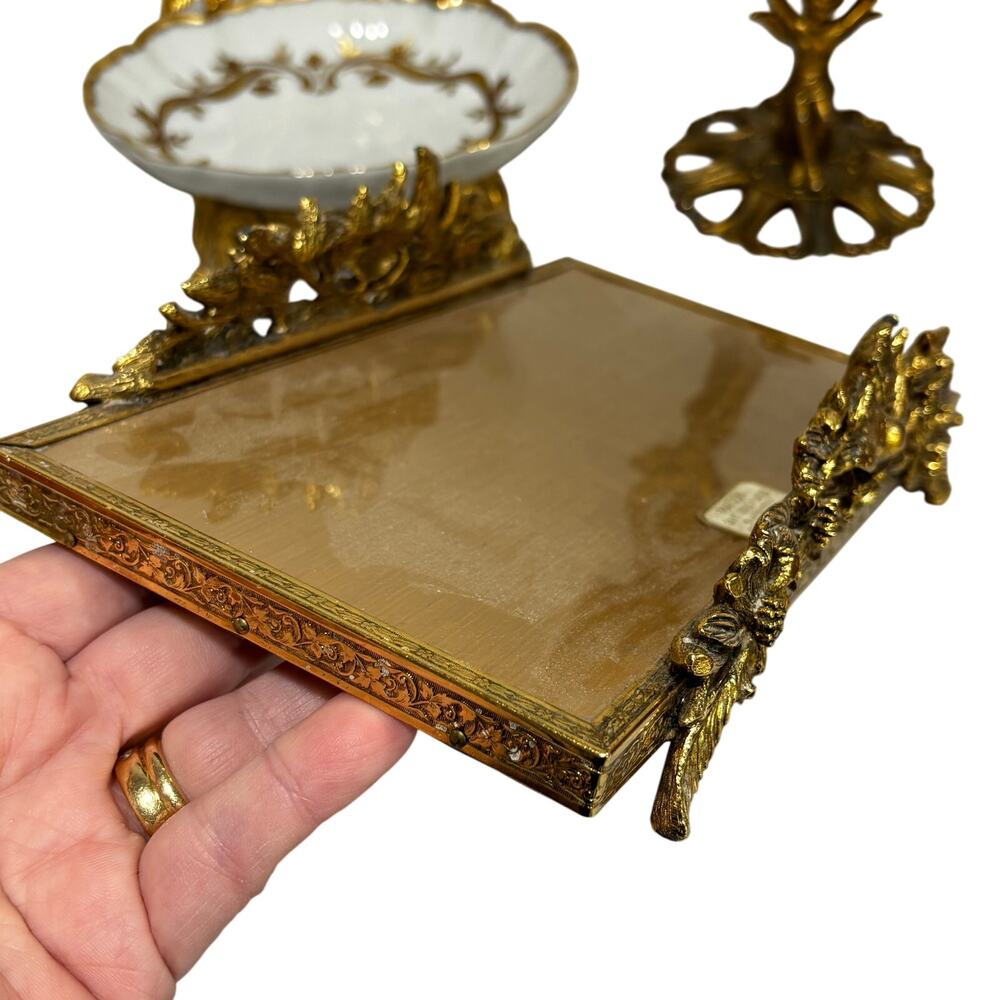 Vintage mid century Matson brand vanity set Old Hollywood Regency gold & white - Picture 6 of 16